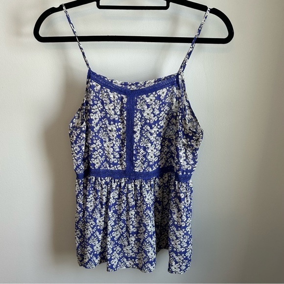 Madewell Floral Print Flowy Silk Camisole With Lace Trim Womens Size M